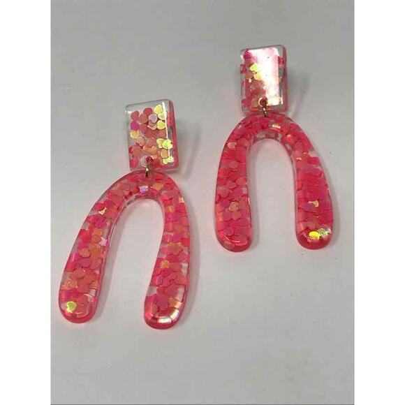 Fashion‎ Melon Earrings Lucite Glitter - Cute & Fun! - Picture 1 of 1